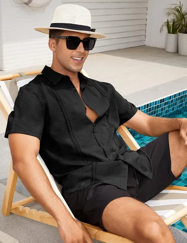 Vista 7 de LecGee Camisa de vestir de manga larga para hombre, estilo hippie, barroco, para fiesta, club, con botones, para hombre