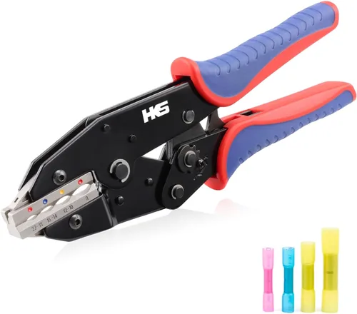 Vista 19 de HKS Herramienta de Engaste para Manguitos, Terminales de Virola y Extremo de Cable de Pin - Engastadoras de Cables con Trinquete - AWG 3-1/0