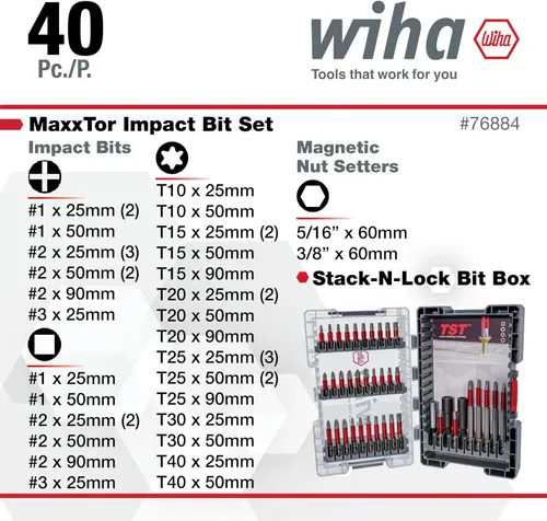 Vista 7 de Wiha 76884 Juego de brocas de impacto MaxxTor de 40 piezas