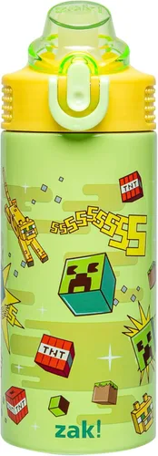 Vista 11 de Zak Designs Bluey Sage - Botella de agua para niños para la escuela o viajes, botella de agua de acero inoxidable de 14 onzas con popote, asa y tapa