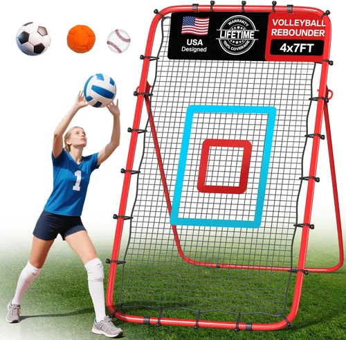 Vista 7 de Red de rebote para voleibol de 7x4 pies, red de rebote ajustable de 5 ángulos para practicar zambullidas, posicionamiento, clavado