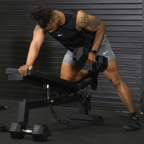 Vista 5 de Titan Fitness Pair Rubber Coated Hex Dumbbells, Roll-Resistant Hexagonal Free Weights, Chrome-Coated Handles with Knurling, Strength Training