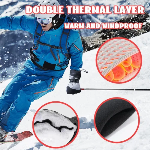 Vista 5 de Ixsun Guantes de esquí para hombres y mujeres, bolsillo con cremallera, suaves, cálidos, impermeables, resistentes al viento, adecuados para esquís