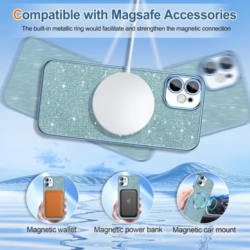 Vista 55 de Hython para iPhone 15 Plus Funda con chispas brillantes, Fundas transparentes magnéticas con protector de lente de cámara [Compatible con MagSafe]