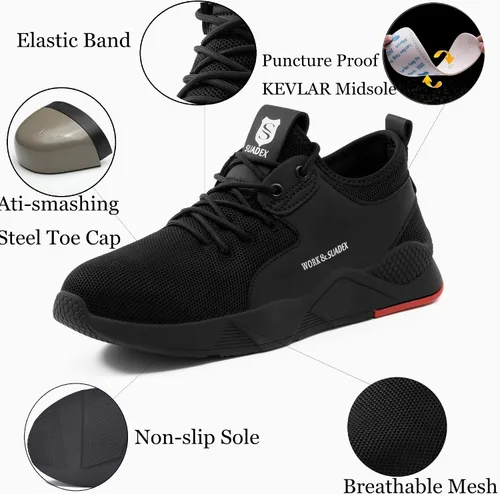 Vista 3 de SUADEX Zapatos de acero para hombre y mujer zapatos de seguridad antideslizantes transpirables ligeros a prueba de pinchazos para construcción