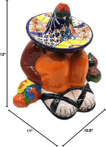 Vista 9 de Pancho Cowboy - Figura grande pintada a mano para interiores y exteriores, multicolor esmaltada (Puebla)