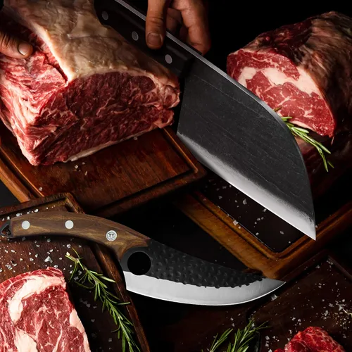 Vista 2 de XYJ Cuchillo de carnicero de chef forjado hecho a mano de acero inoxidable de alto carbono, cuchillo para deshuesar carne con funda de cuero, mango