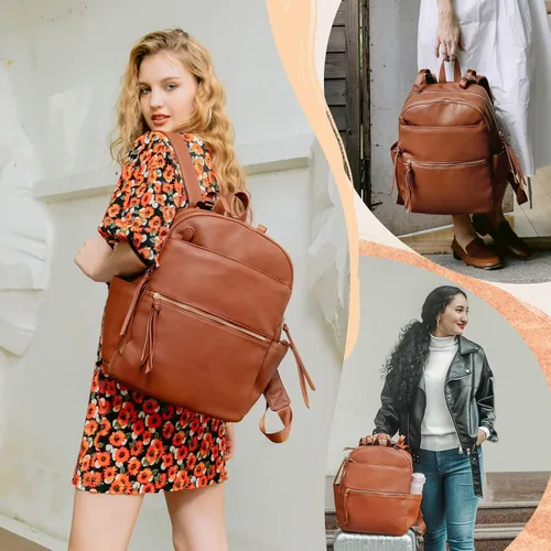 Vista 5 de MOMINSIDE Mochila para pañales, soporte organizador de cochecito con portavasos aislados, bolsa de bebé de cuero con 6 bolsillos aislados para mamá