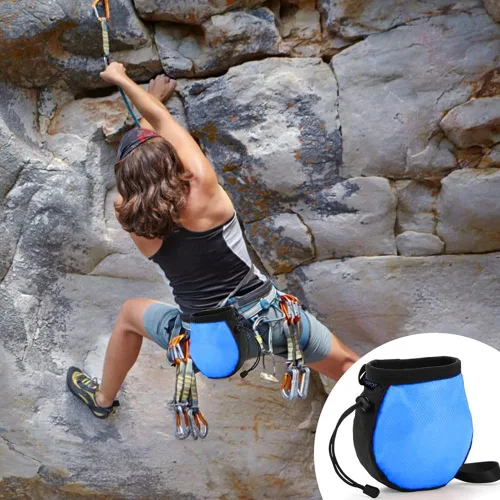 Vista 6 de Bolsa de tiza de escalada - Bolsa de tiza negra ajustable para equipos de escalada en roca