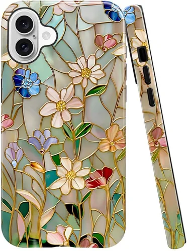 Vista 23 de Funda TnXee Compatible con iPhone 11, Funda Híbrida de 2 Capas de Prevención de Caídas con Arte Floral Colorido para Niñas y Niños