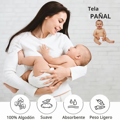 Vista 2 de Ruvanti Pañales de tela, paquete de 3 unidades, plegado plano, 100% algodón