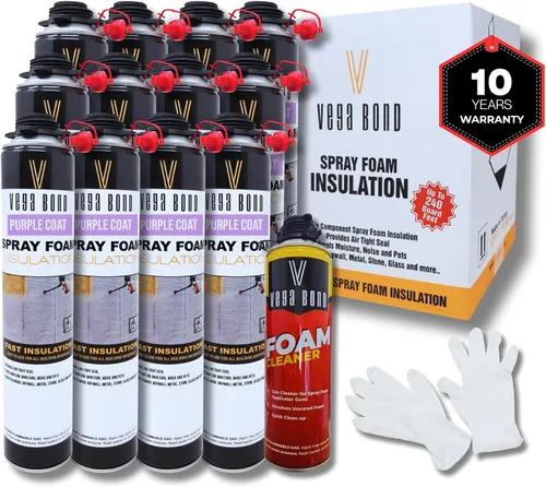 Vista 8 de Purplecoat Sistema de espuma de celda cerrada (1 paquete + limpiador) Self Expanding Insulation, R-5.66 Thermal Value, 29 Oz Cans, 20 Board Feet