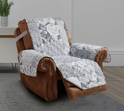 Vista 23 de Brilliant Sunshine Blue Toile Funda Acolchada con Quilted para Silla, 23 pulgadas de Ancho de Asiento, Protector de Muebles Antideslizante, Correa