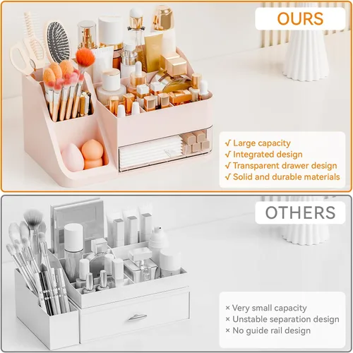 Vista 7 de Yieach Organizador de maquillaje de encimera para tocador, baño, tocador, organizador grande de almacenamiento de maquillaje y organizador