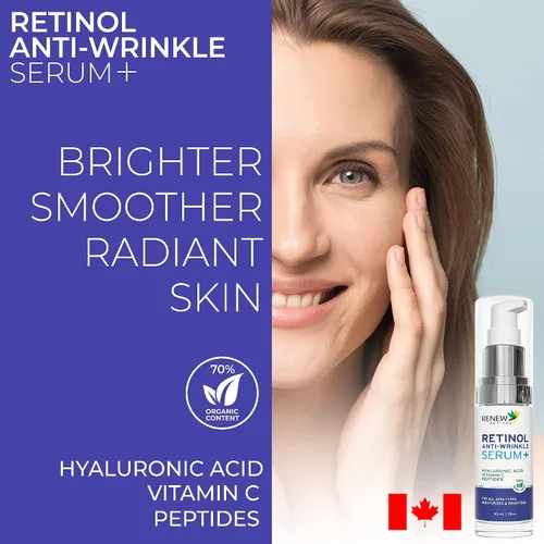 Vista 3 de RENEW ACTIVES Suero facial de retinol con ácido hialurónico y vitamina C – Fórmula hidratante y nutritiva para piel joven – Reduce líneas finas