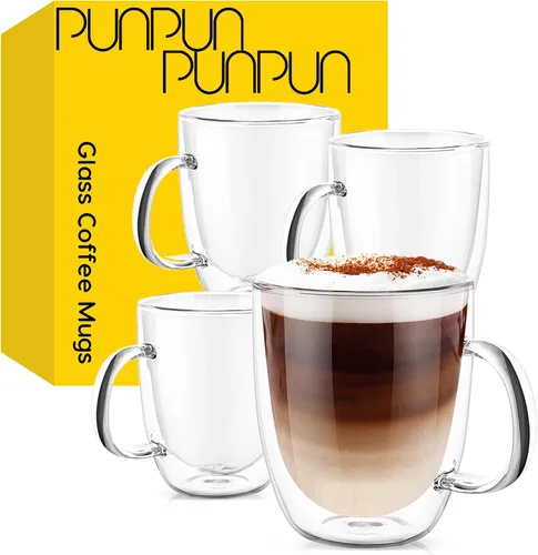 Vista 8 de PunPun Vasos de café expreso de 8.5 oz/8.5 fl oz, vasos de vidrio con aislamiento de doble pared, juego de 2