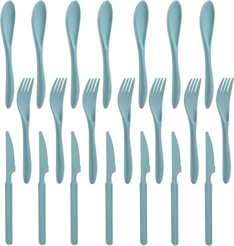 Vista 12 de Zoyiancy - Juego de cubiertos de paja de trigo, 21 piezas, color beige reutilizable Wheat Straw, Unbreakable Lightweight, Rounded Fork Edge, Deep