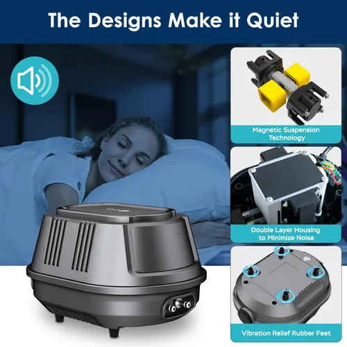 Vista 3 de AquaMiracle Aquarium Air Pump 3W/6W/10W, Super Quiet Powerful Fish Tank Air Pump with Double-Layer Sound Insulation, Adjustable Pond Aerator Pump