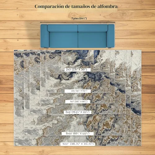 Vista 8 de LUXE WEAVERS Alfombra de Área Abstracta de Remolinos de Mármol, Azul 5x7