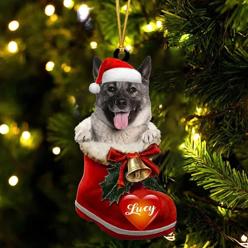Vista 22 de Adorno de Navidad de perro afgano en bota de Papá Noel, adorno de nombre de perro personalizado, regalo para amante de los perros, decoración