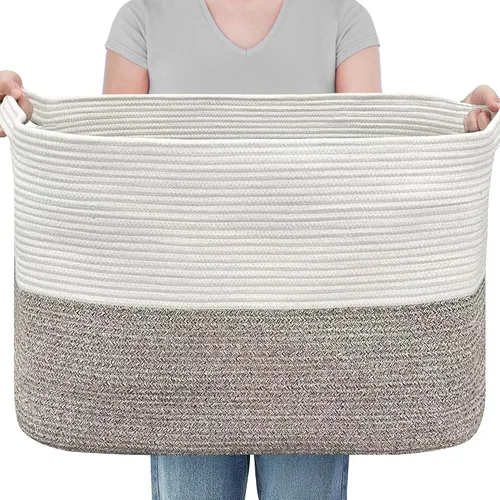 Vista 14 de MEGASKET Cestas de almacenamiento extra grandes, cestas negras de 22 x 17 x 12 pulgadas para organizar, cesta tejida rectangular para mantas