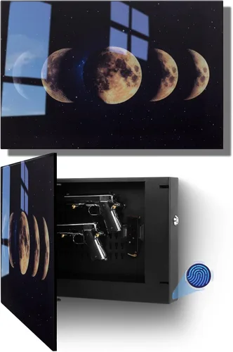 Vista 13 de Caja fuerte biométrica oculta para armas de 2 pistolas, almacenamiento oculto de acceso rápido para armas con soporte móvil y cargador, caja fuerte