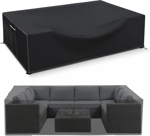 Vista 17 de Fundas para muebles de patio impermeables, resistentes 600D, fundas para muebles de exterior para sofá seccional exterior, resistente al desgarro