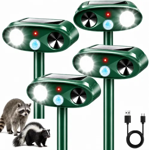 Vista 10 de 0601 Sonic Fortress Pro - Dispositivos repelentes de ciervos, repelente solar ultrasónico de animales con sensor de movimiento y luz de flash, carga