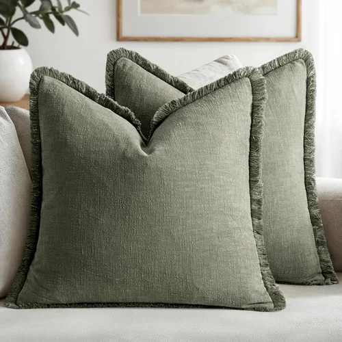 Vista 26 de MIULEE Juego de 2 fundas de almohada decorativas de lino neutro con flecos, fundas de cojín de estilo bohemio con borlas para sofá, cama, sala