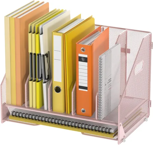 Vista 9 de Docnest Organizador de archivos de escritorio, 4 compartimentos verticales con bandeja de cartas, soporte de archivos de malla con asa