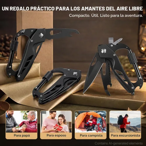 Vista 8 de FUNBRO Multiherramienta manual estilo mosquetón 9 en 1, herramienta para Negro profundo