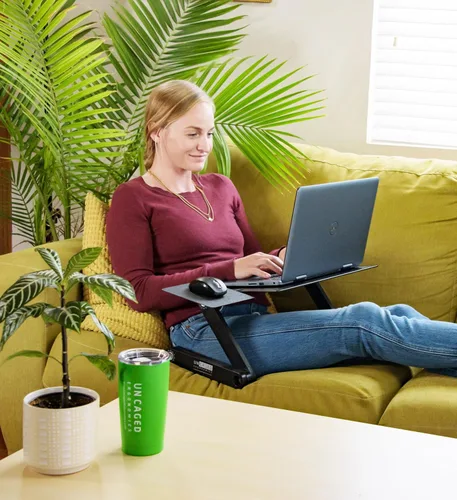 Vista 7 de WorkEZ - Soporte ajustable de refrigeración para computadora de escritorio con ventilador, puertos USB, alfombrilla de mouse, ergonómica, plegable