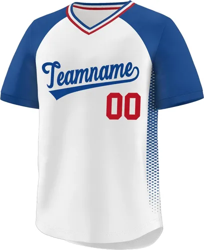 Vista 32 de Camiseta de béisbol personalizada con cuello en V para hombres, mujeres y jóvenes, camisetas de béisbol personalizadas con costuras o estampadas