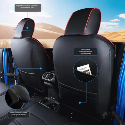 Vista 2 de Fundas de asiento personalizadas para Jeep Gladiator 2020-2026 Línea negra y roja.