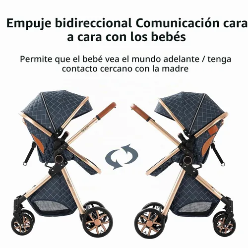 Vista 4 de Cochecito de bebé: moisés reversible de tamaño completo y asiento para niños pequeños, diseño plegable con toldo UPF 50+, protector de insectos