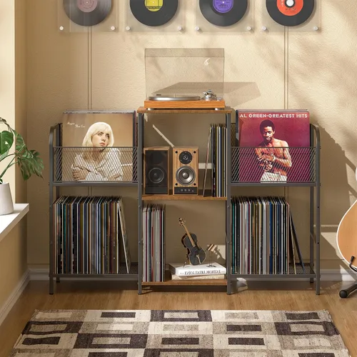 Vista 5 de 3IngSeagulls Soporte para tocadiscos con almacenamiento de vinilo, almacenamiento de discos para más de 350 álbumes, soporte para tocadiscos