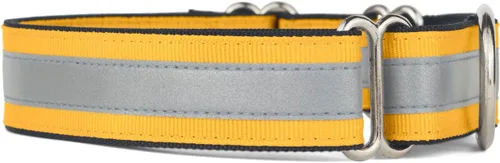 Vista 2 de If It Barks Collar Martingala reflectante de 1" para perros, ajustable, fabricado en Estados Unidos, pequeño, oro amarillo Amarillo Oro