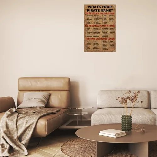 Vista 5 de EMOHAT Cartel de metal con texto en inglés "What is your pirate name" (What is your pirate name), cartel de metal para habitación, porche, cocina