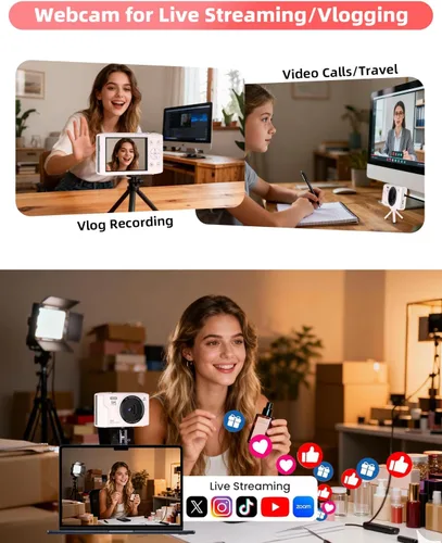 Vista 12 de Cámara digital 5K para fotografía 2 baterías 32GB tarjeta rosa