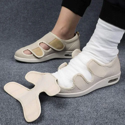 Vista 6 de Zapatos diabéticos para mujer, sandalias cómodas con edema ajustable, extra anchas de espuma viscoelástica para caminar, puntera cerrada, fáciles
