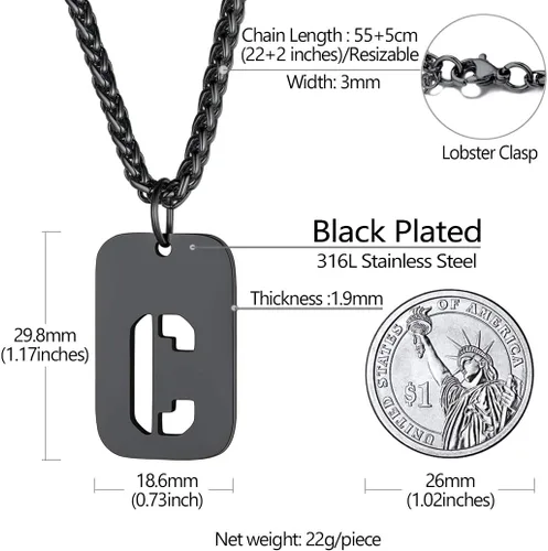 Vista 5 de Richsteel - Collares con iniciales para hombre, etiqueta de perro con letra para mujer, colgante de etiqueta militar con cadena Spiga