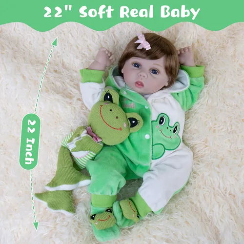 Vista 3 de Muñecas Reborn Baby – Muñecas realistas de recién nacido de 22 pulgadas, cuerpo de tela suave, completo con ropa y accesorios de juguetes, juego
