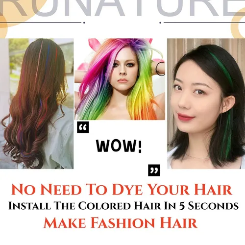 Vista 7 de Extensiones de cabello arcoíris, 100 unidades de rayas de cabello de colores para niñas y mujeres, extensiones sintéticas rectas de 20 pulgadas