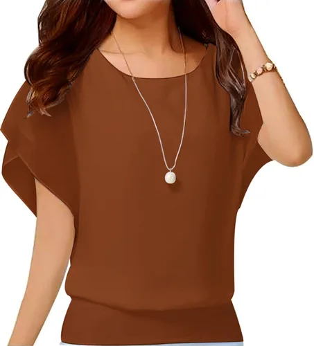 Vista 52 de VIISHOW - Blusa de gasa y de manga corta para mujer, estilo holgado y casual Negro