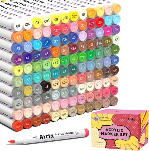Vista 15 de Marcadores acrílicos Arrtx 30A, marcadores de pintura acrílica con punta de pincel para pintura en roca, madera, cerámica, vidrio, lienzo, metal
