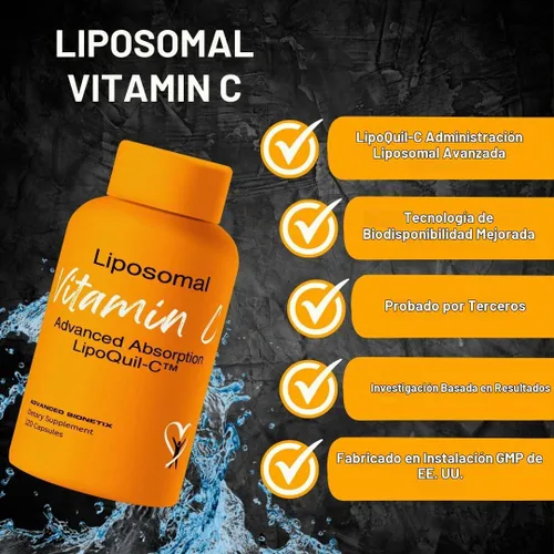 Vista 3 de Advanced Bionetix Suplemento de vitamina C liposomal Tecnología de absorción mejorada LipoQuil-C™ 120 cápsulas 1000 mg de alta dosis soluble