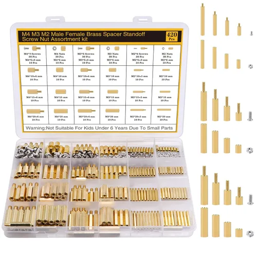 Vista 11 de Kit de 400 Piezas de Separadores y Tornillos y Tuercas M2 para Placa Base, Separadores Espaciadores de Latón Hexagonales Macho-Hembra, Tornillos