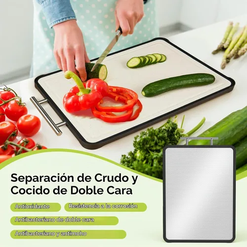 Vista 2 de Tabla de cortar de acero inoxidable, tablas de cortar de acero inoxidable 316 de doble cara para cocina, tabla de cortar PP 2 en 1 de grado