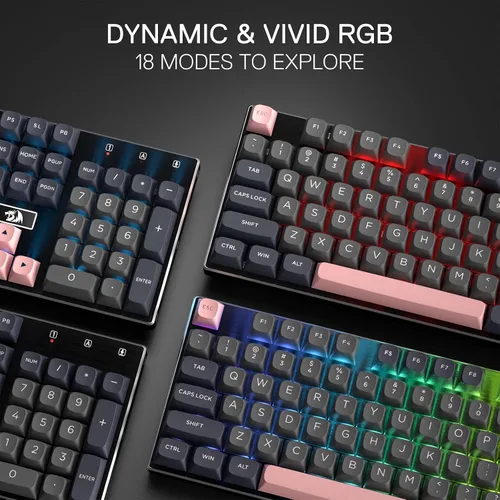 Vista 7 de Redragon K556 SE - Teclado para juegos con cable, teclado mecánico de intercambio en caliente de 104 teclas con base de aluminio original, enchufe