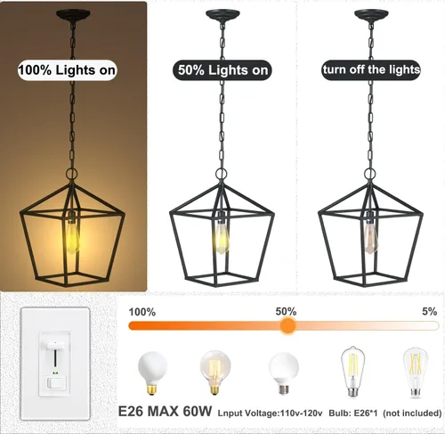 Vista 4 de Lámpara de isla de cocina, lámpara de techo RC con 1 luz colgante para lámpara de isla de cocina, accesorio de entrada de jaula de metal con cadena